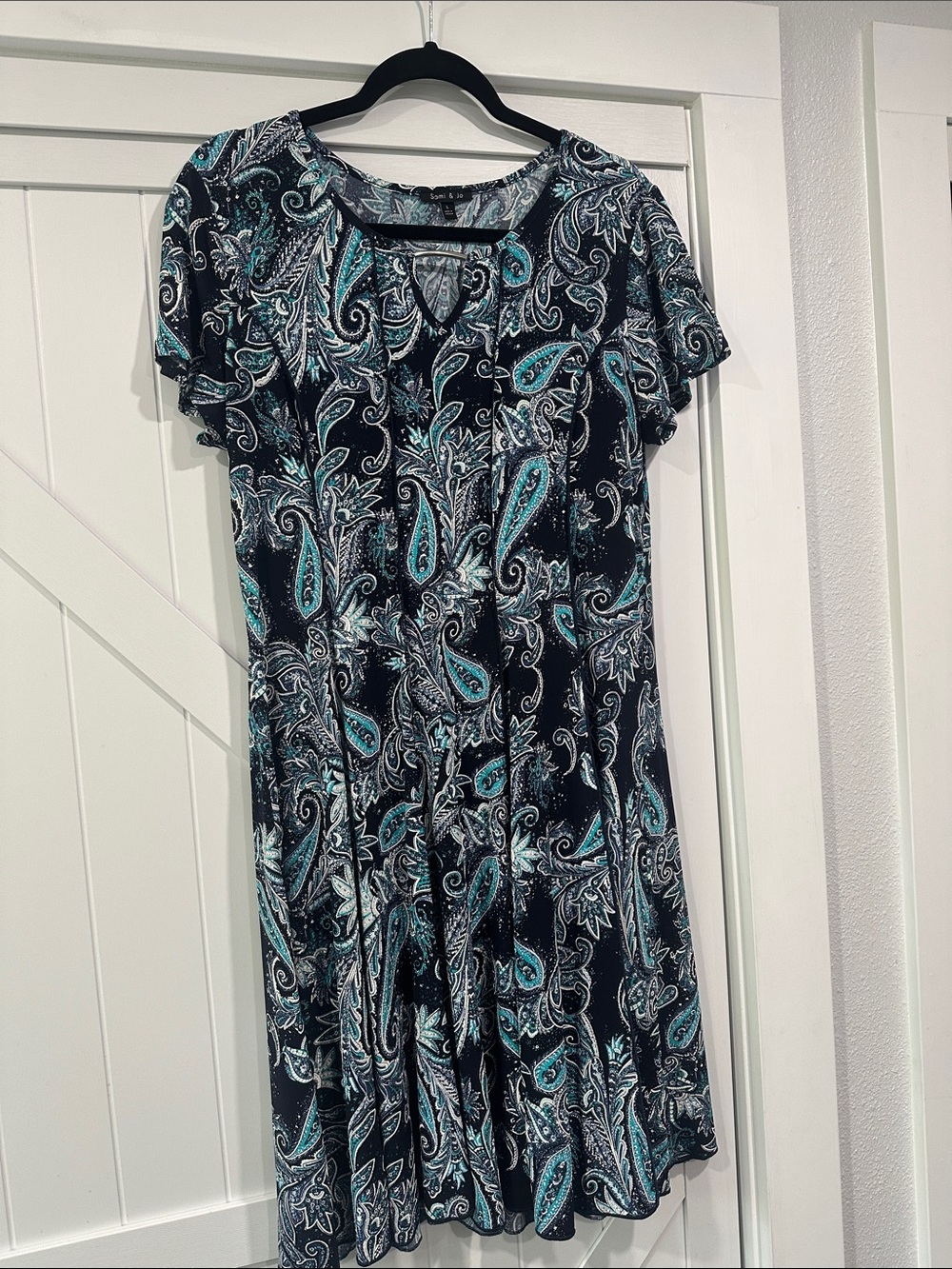 Sami & Jo Black Paisley Midi Dress with Teal & White Print